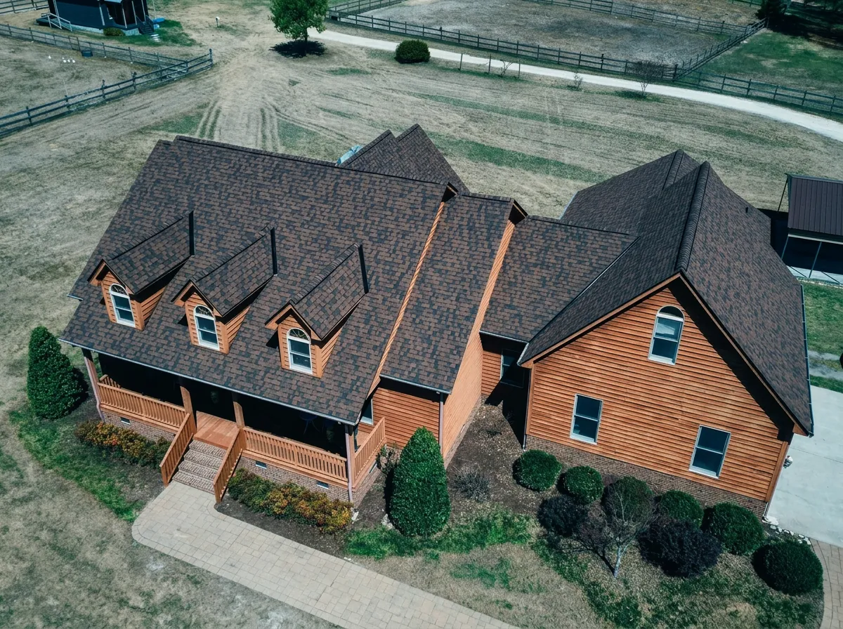 Brown architectural shingle roof with three dormers on a wood-sided home — roofing near Wilson, NC