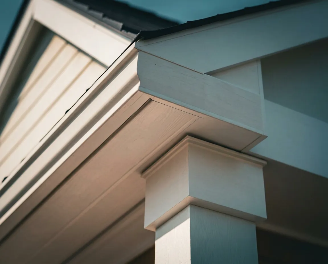 Clean white soffit and fascia trim under a roof eave